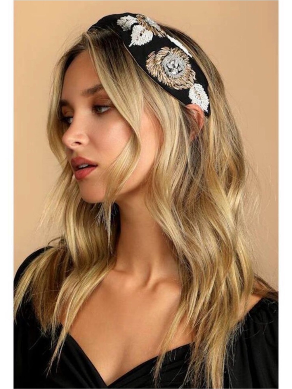 Black & Gold Embroidered Padded Headband